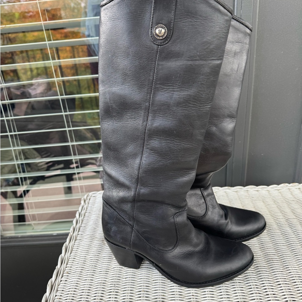 Frye Black Leather Jackie Knee-High Boots, size 9